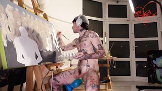 Huge sex-toy fucks my FTM cunt while I paint, it's so hard to focus during the time that it pounds me