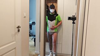 Masked Fitness Chap Showing Off His Muscles in Tight Shirt