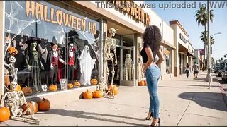 Ebony beauty gets a Halloween creampie from a hot stanger in a random hookup ( AI Generated )