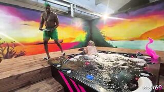 Inked curvy BBW Mature with Dreadlocks get hard interracial fuck by Black Boy at Spa