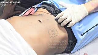 The client got excited in the midst of the tattoo session.