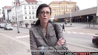Czech brunette got money to show titties and suck rod in a public place, during the day