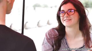 Skinny teen brunette is cheating on her boyfriend 'coz it feels so banging gripping, every time