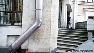 Casual Teen Sex - Bella Gray - Small Teen Drilled by Tall Dude