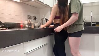 MissMooncake - Asian Teen Floozy Drilled by White Rod in her Kitchen + Orgasm