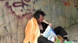 German MILF with big, firm breasts took a homeless dude home to fuck him all day