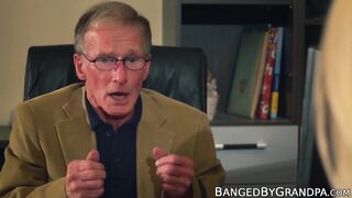 DRILLED BY GRAND-DADDY - Scrawny old stud drills a stunning blondes tight cunt hard