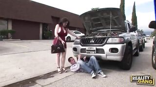 Large titted woman, Daphne Rosen is getting drilled in a public water closet and enjoying it a lot