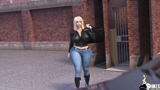 Busty biker golden-haired got loads of cum on face after sucking a massive meat stick