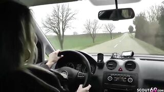 Smokin' hawt, German golden-haired, Julia is getting fucked from behind, in the back of a car