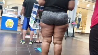 Thick Ebony PAEG in grey spandex shorts Candid 4k