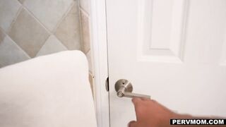 Blond stepmom helps her son out with his literal blue balls