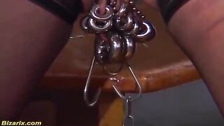 Kinky, German mature with a heavily pierced cunt got tied up and stuffed with a dildo