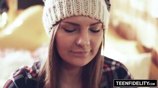 Blindfolded teen, Shyla Ryder is about to get fucked in the cottage, until she cums