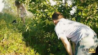 OLD4K. Beauty with glasses banged by friends old dad in the new air