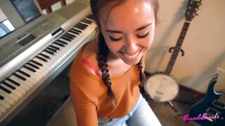 Small titted teen is gently rubbing her neighbor's ramrod, to make him explode from enjoyment