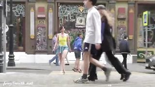 Jeny Smith went out wearing only lacy shorts, so people could see her snatch and ass