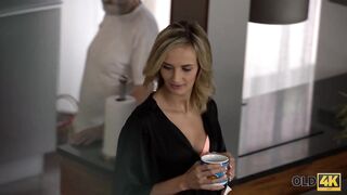 Sweet golden-haired babe has a thing for older males and likes to have sex with 'em