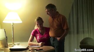 Instead of studying for exams, lewd blonde babe is having casual sex with her step- father