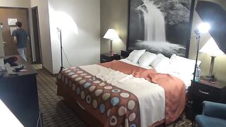 Lustful couple is screwing in a hotel room, in front of a hidden camera, all day long