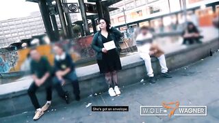 Outstanding, German brunette is kneeling in front of her new lover and sucking his dong