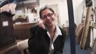 Hot brunette hair housewife gets shagged at her work place