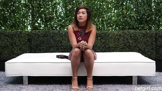 Tiny titted slut is fucking a random man during a porn movie scene casting and moaning whilst cumming