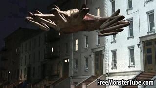 3D honey gets double teamed by two alien spiders