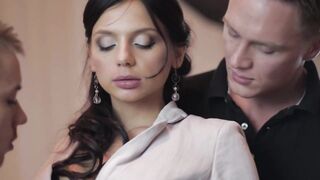 Stunning brunette, Anita Sparkle is having a casual, boy+hunk+female 3some, in the midst of the day