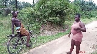 Chunky, African woman is about to get banged in the nature, until she gets completely satisfied