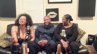 two voluptuous, Ebony babes are about to have a casual 3-some, with a hairless man