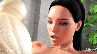 Golden-Haired and black hair lesbos are enjoying futa ass slam