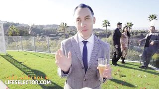 MILF and teen suck and fuck your hard penis in wedding trio