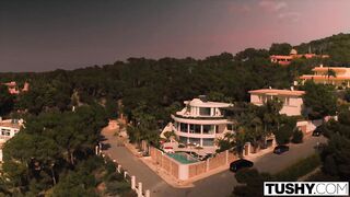 Pigtailed golden-haired teen's hard anal in ibiza