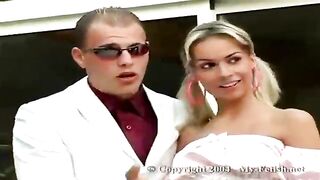 Pigtailed blonde honey, Mandy Lightspeed is bouncing up and down while riding a emo hard rod