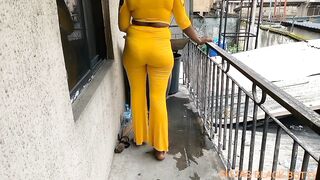 Mom Pretends to Sweep the Balcony but ended up Fucking our Neighbors Husband who has a Monster Cock