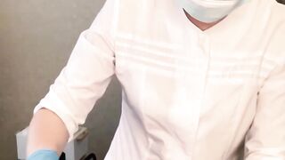 The patient CUM powerfully during the examination procedure in the doctor's hands