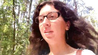 Playgirl with glasses walks in public and shows tits and vagina