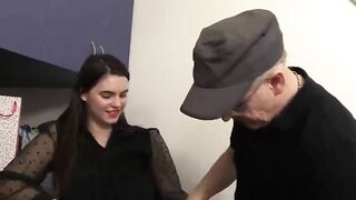 Fat brunette in erotic, black stockings is about to get screwed from the back, until this hottie cums