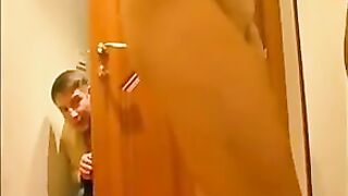 Older golden-haired went to a hotel room with a younger man, to have sex with him