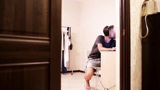 Cuckold watches my lover bang me in mouth and cunt! Fuck on the table! Petite angel in heels!