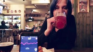 I took control of my stepsister's sex toy in the bar and brought her to orgasm.