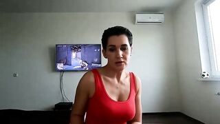 Short haired brunette in a hawt, red costume's getting screwed hard, from the back