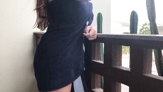 Hot wench gets horny and does a big squirt on the porch - Katie Adams