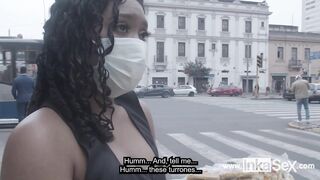 Tremendous Peruvian brunette nougat seller gets caught by pervert buyer