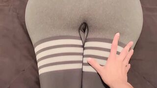 Step mama seduces son with her wet giant oiled butt in ripped leggings