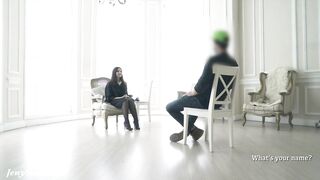 Psychologist in the darkness. Jeny Smith teasing a guy. Real situation. Blindfold