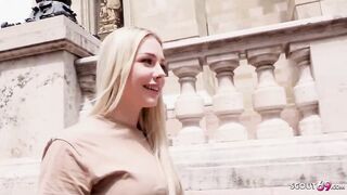 Angie is a nice-looking, German golden-haired who likes to wear erotic, black stockings whilst getting drilled