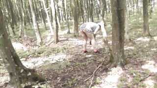 Upskirt no panties . In nature's garb mama Mother I'd Like To Screw without panties picks mushrooms in forest . Outdoors Outside