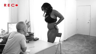 Chubby ebony hotty is having a big white dick casting fuck